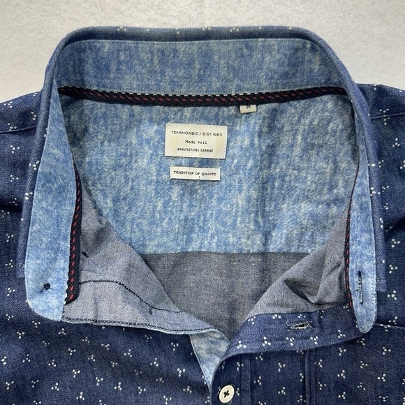 7 Diamonds Geometric Long Sleeve Chambray Shirt Slim Fit Button Down Supima MD - Picture 10 of 12